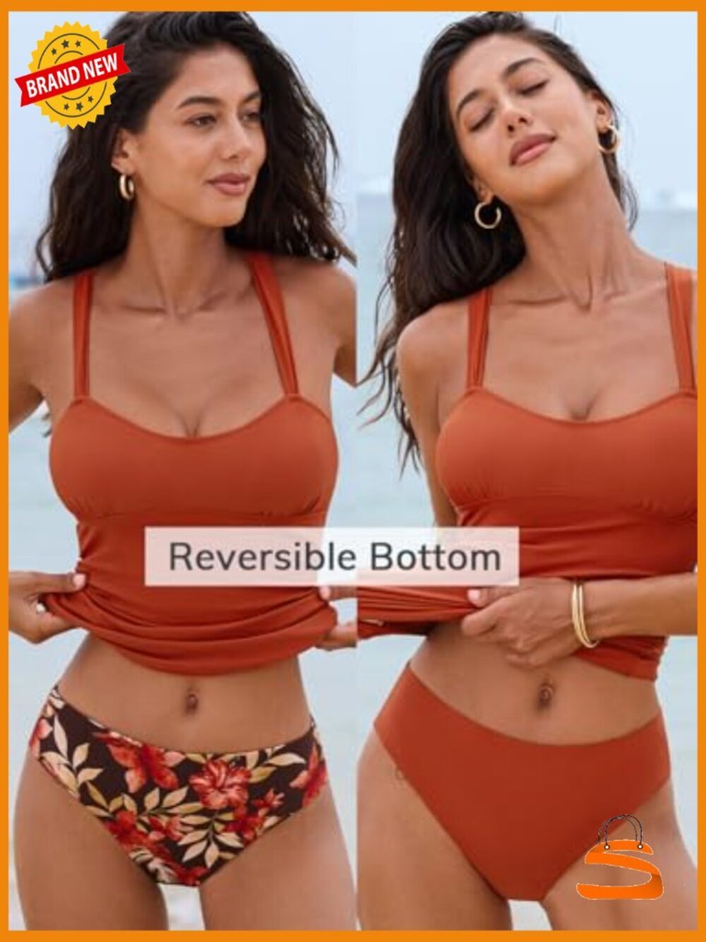 Tankini Set Two Piece Swimsuit Crossback Ruched Tummy Control Mid Rise - Picture 4 of 7